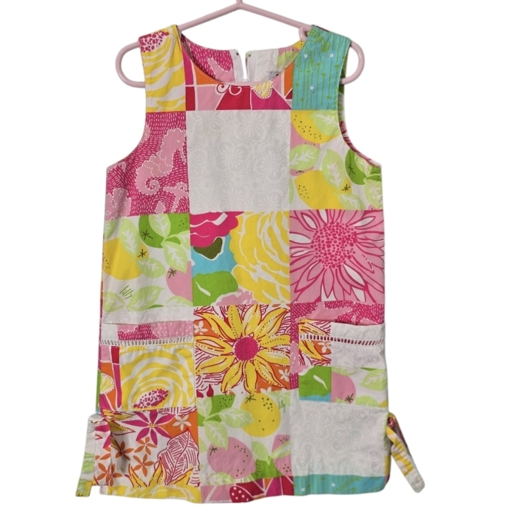 Lily Pulitzer  Colorful Patchwork Sleeveless Dress Size 6 Cotton Pockets *